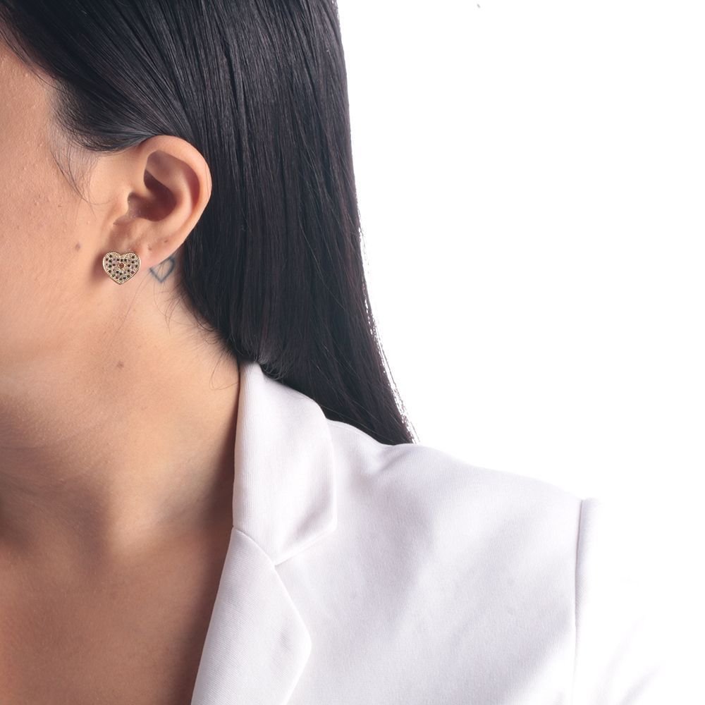 Brd-807-Do Brinco De Coração Cravejado Com Micro Zircônias