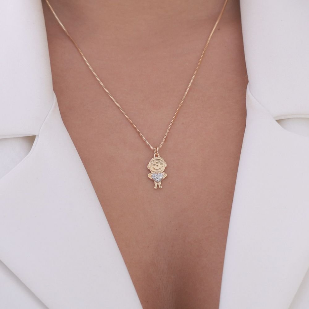 Clti-1356-Fo Colar Com Pingente De Menino
