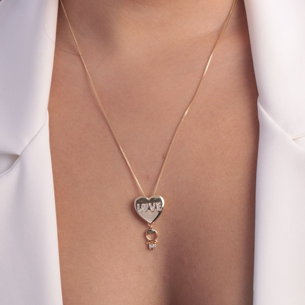 Clti-1361-Fo Colar Com Pingente De Coração E De Menino