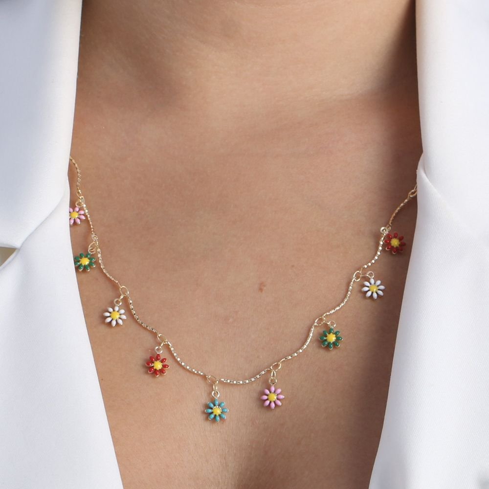 Clti-1367-Fo Colar De Florzinhas Coloridas (60cm+5cm)