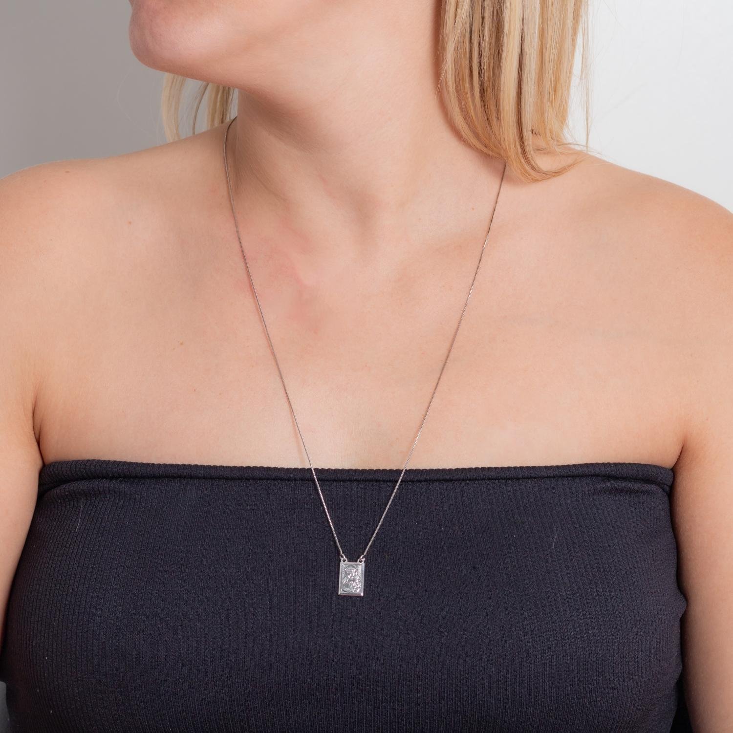 Esc-204-Rd Escapulário Sagrado Coração De Jesus + Nossa Senhora Do Carmo - Ródio Branco (30x30cm).