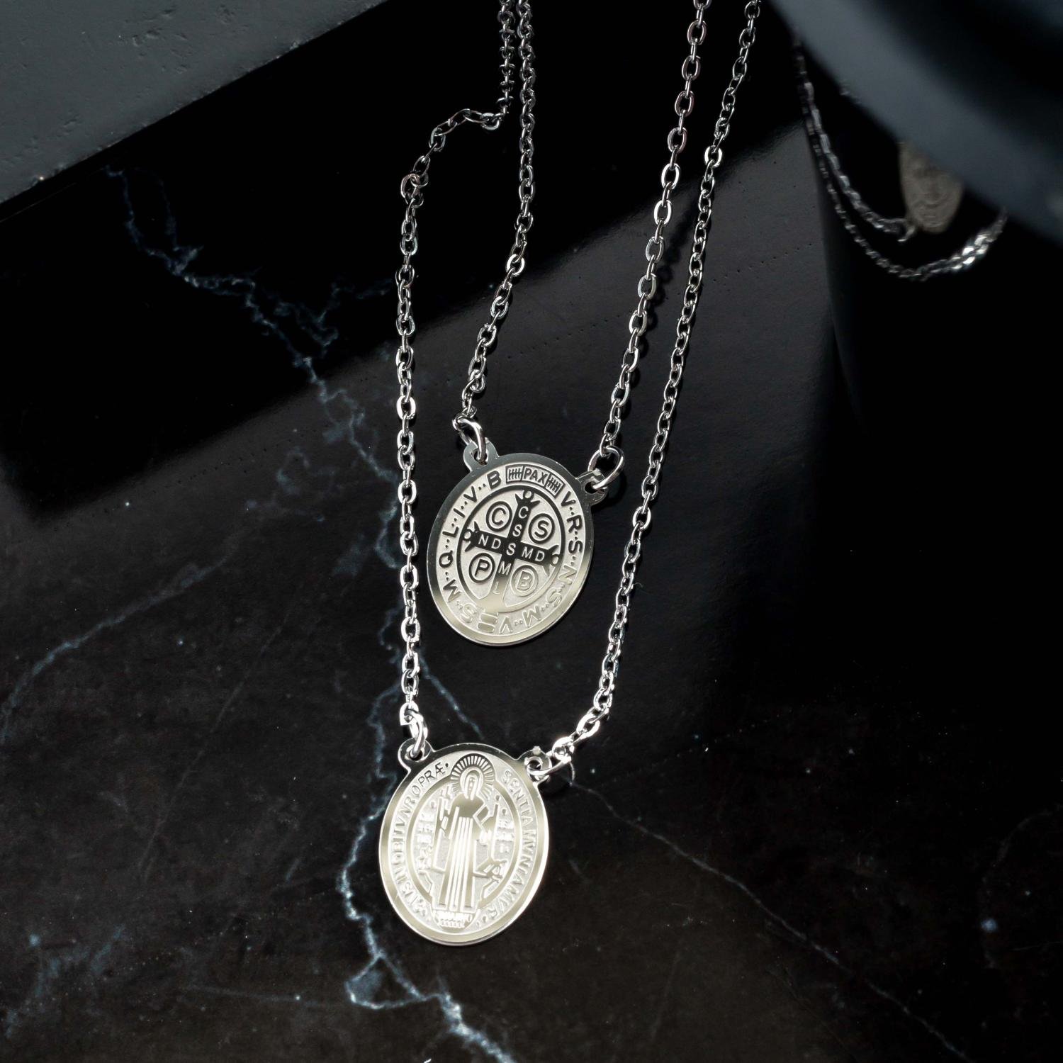 Esc-206-Aço Inox Escapulário São Bento Masculino (Aço Inox 70cm).