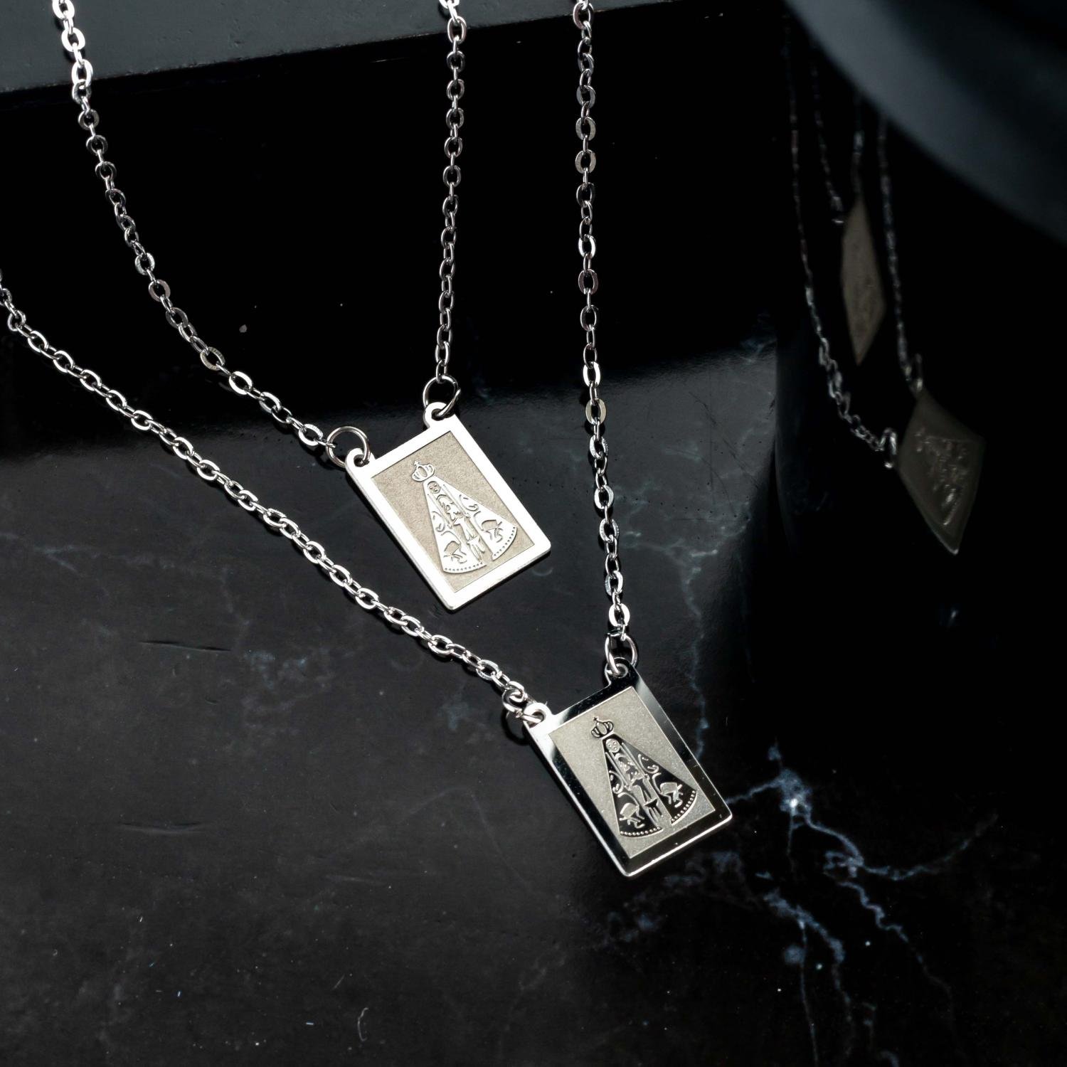 Esc-207-Aço Inox Escapulário Nossa Senhora Aparecida Masculino (Aço Inox 70cm).