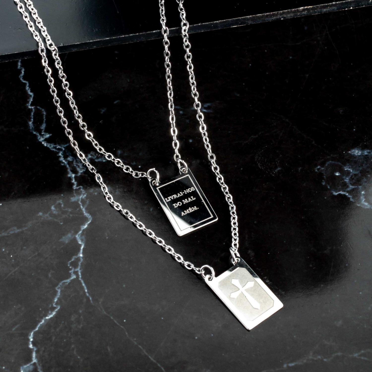 Esc-210-Aço Inox Escapulário Livrai-Nos Do Mal Amém Masculino (Aço Inox 70cm).