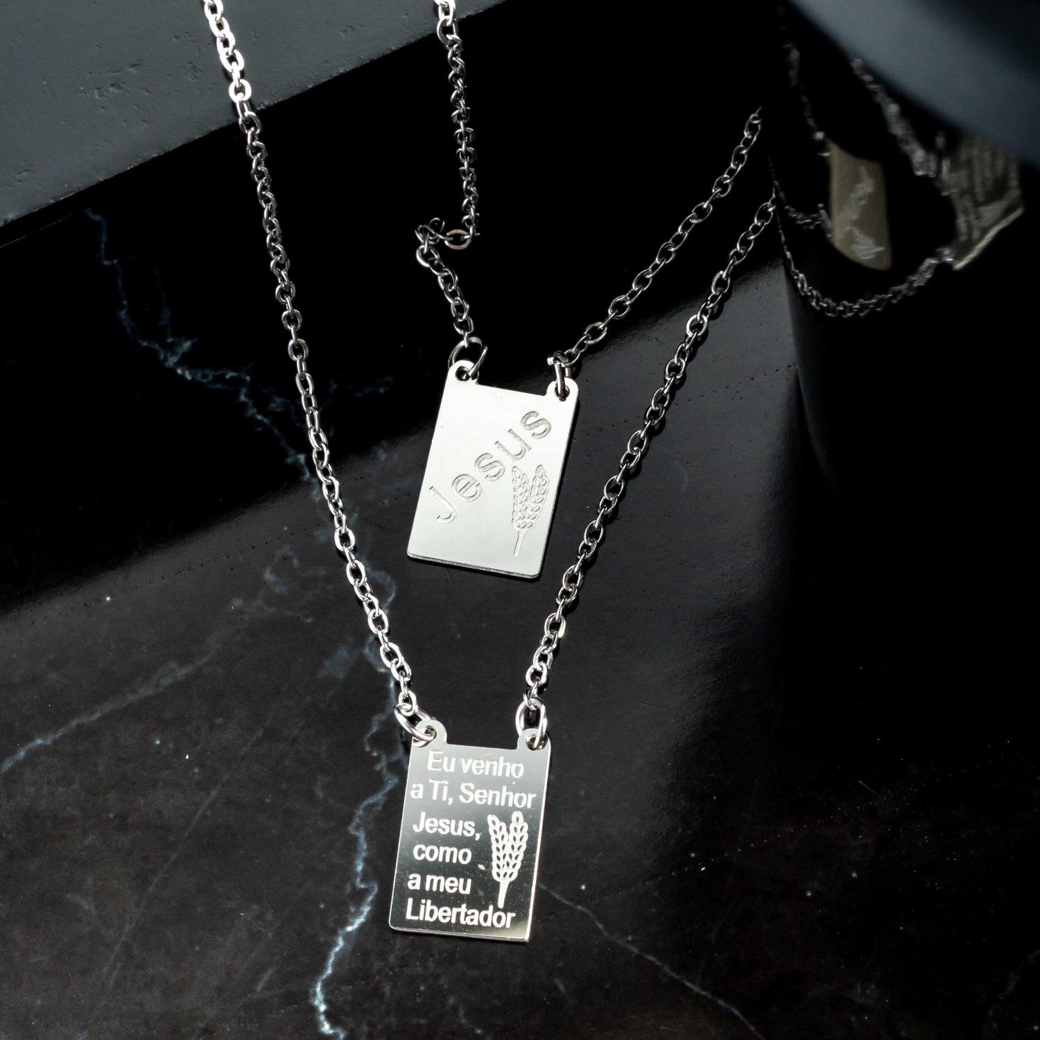 Esc-212-Aço Inox Escapulário Jesus Masculino (Aço Inox 70cm).