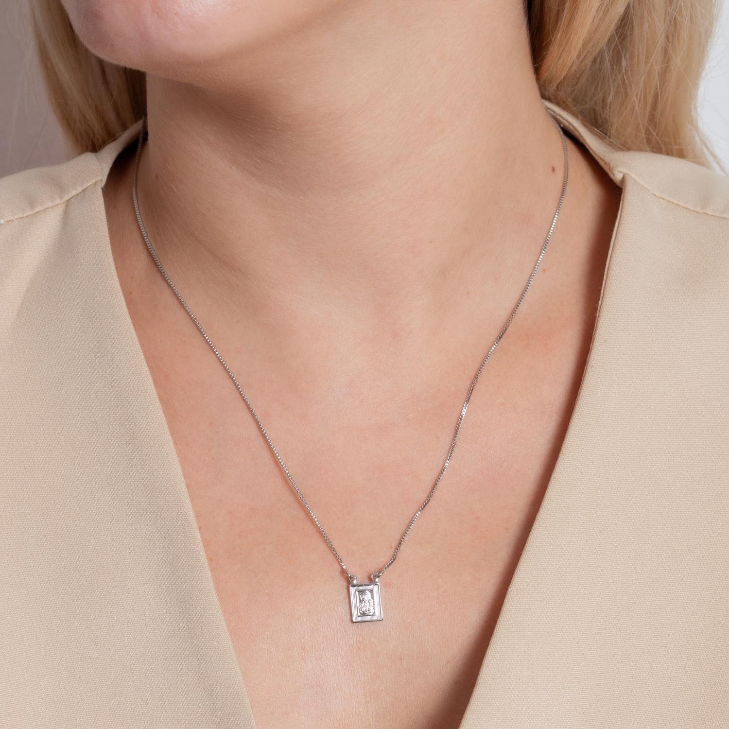 Esc-46-Rd Escapulário Nossa Senhora De Carmo E Segrado Coração De Jesus - Ródio Branco (30x30cm).