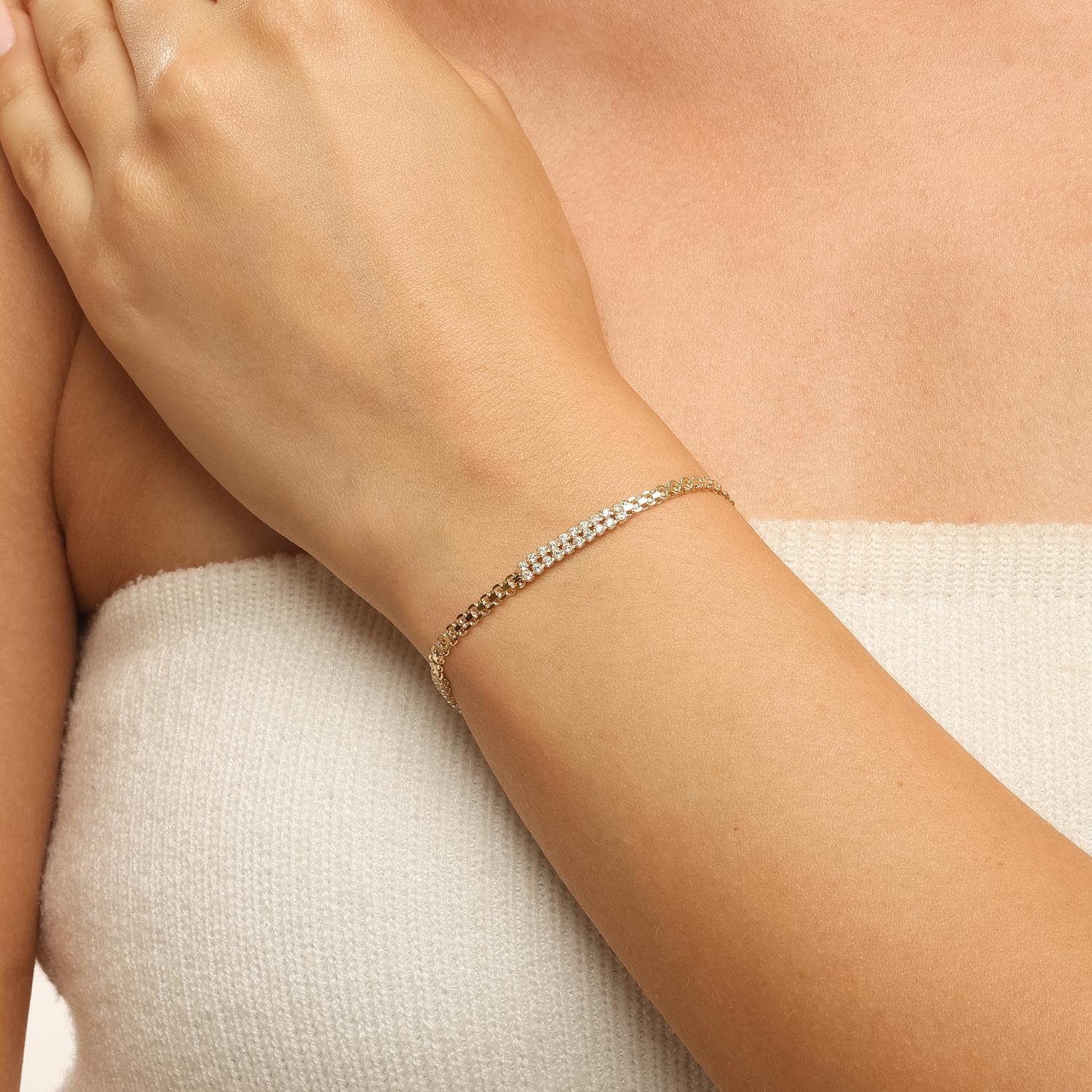 Pst-5683-Fo Pulseira Detalhada Elos Intercalados com Riviera 
