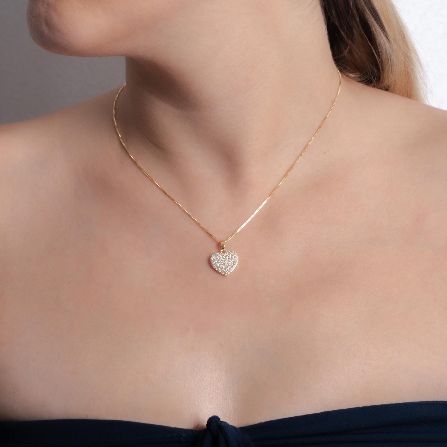 Clti-2080-Fo Colar De Coração Cravejado Cristal (45cm+5cm).