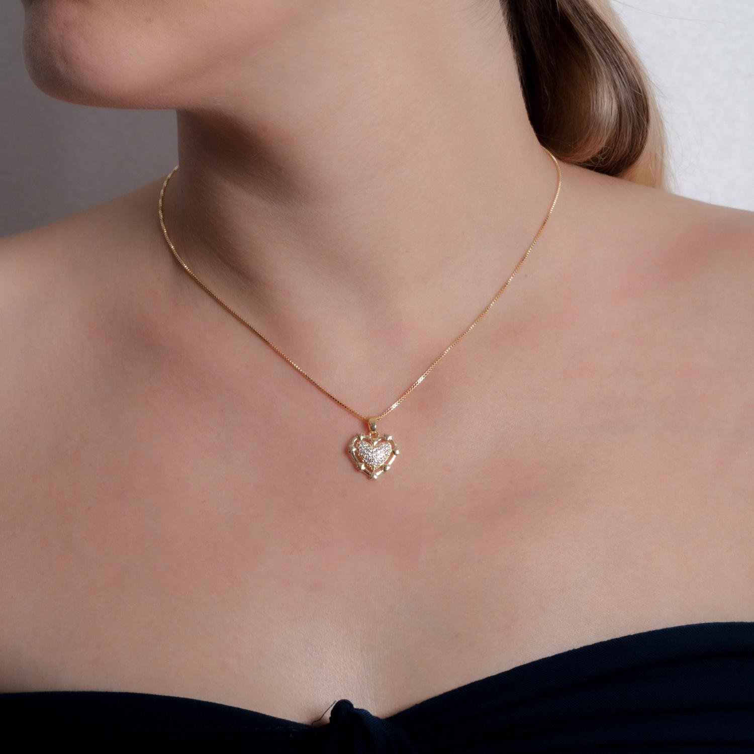 Clti-2075-Fo Colar De Coração Cravejado Cristal (45cm+5cm).