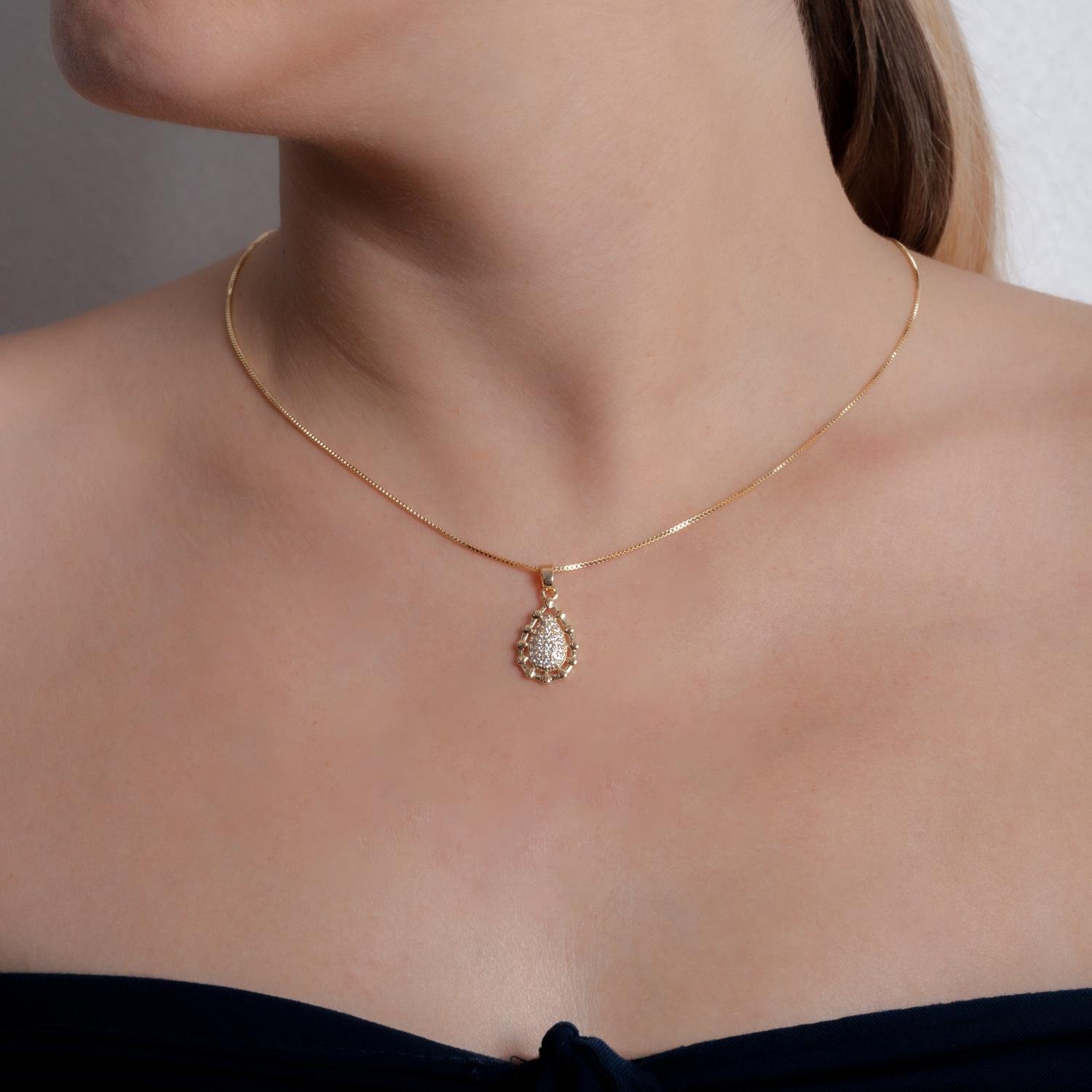 Clti-2076-Fo Colar Gota Cravejado D Zircônias Cristais (45cm+5cm).