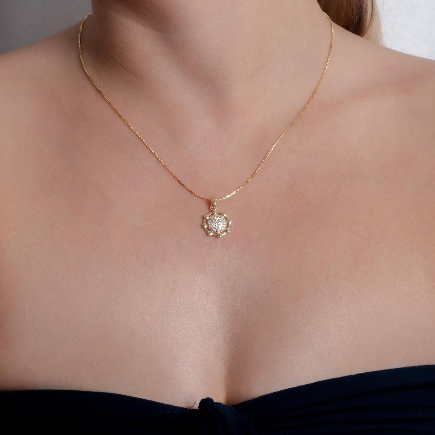 Clti-2077-Fo Colar Com Pingente Cravejado Cristal (45cm+5cm).