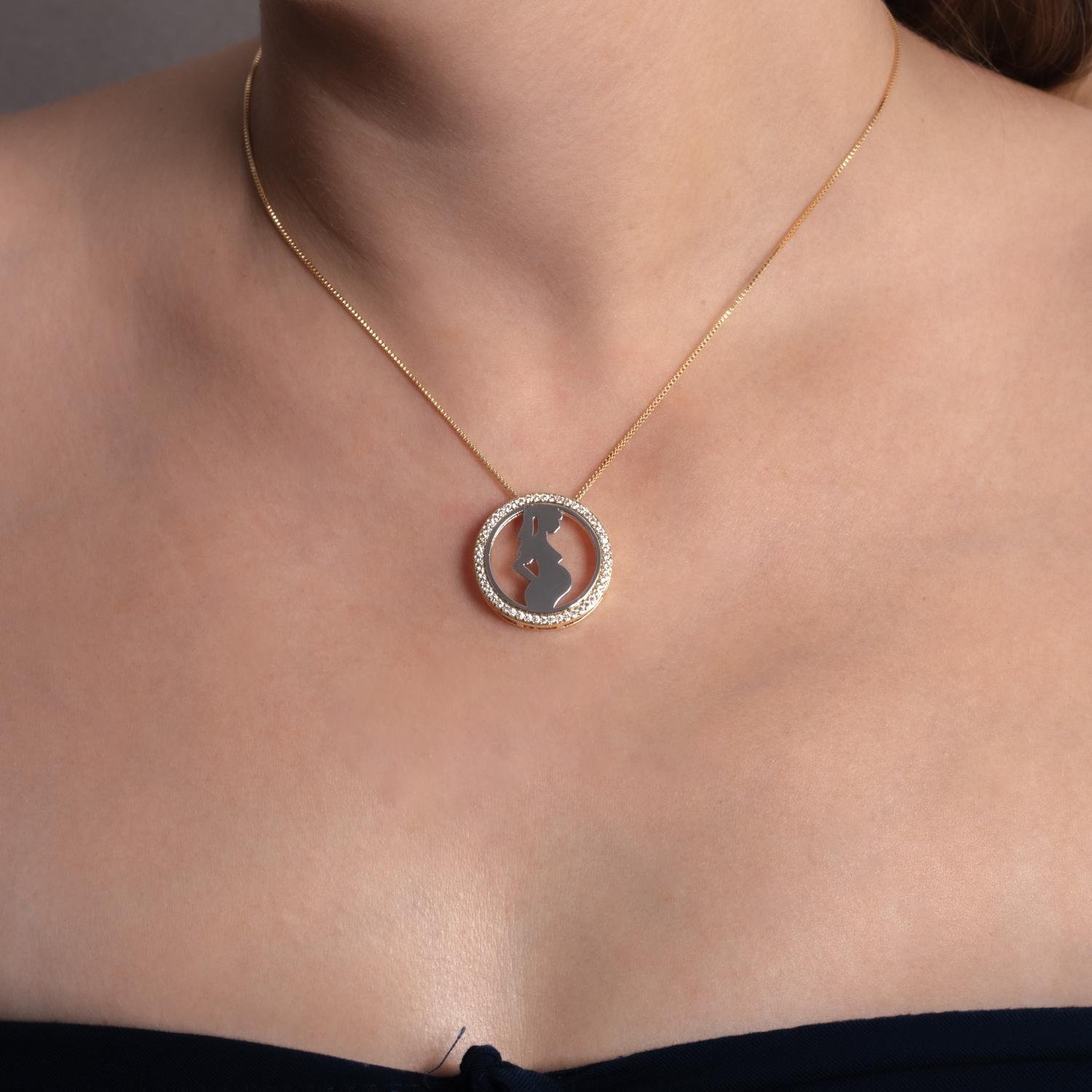 Clti-2062-Fo+Rd Colar Mãe Gravida Cristal - Ouro 18k + Ródio Branco (45cm+5cm).