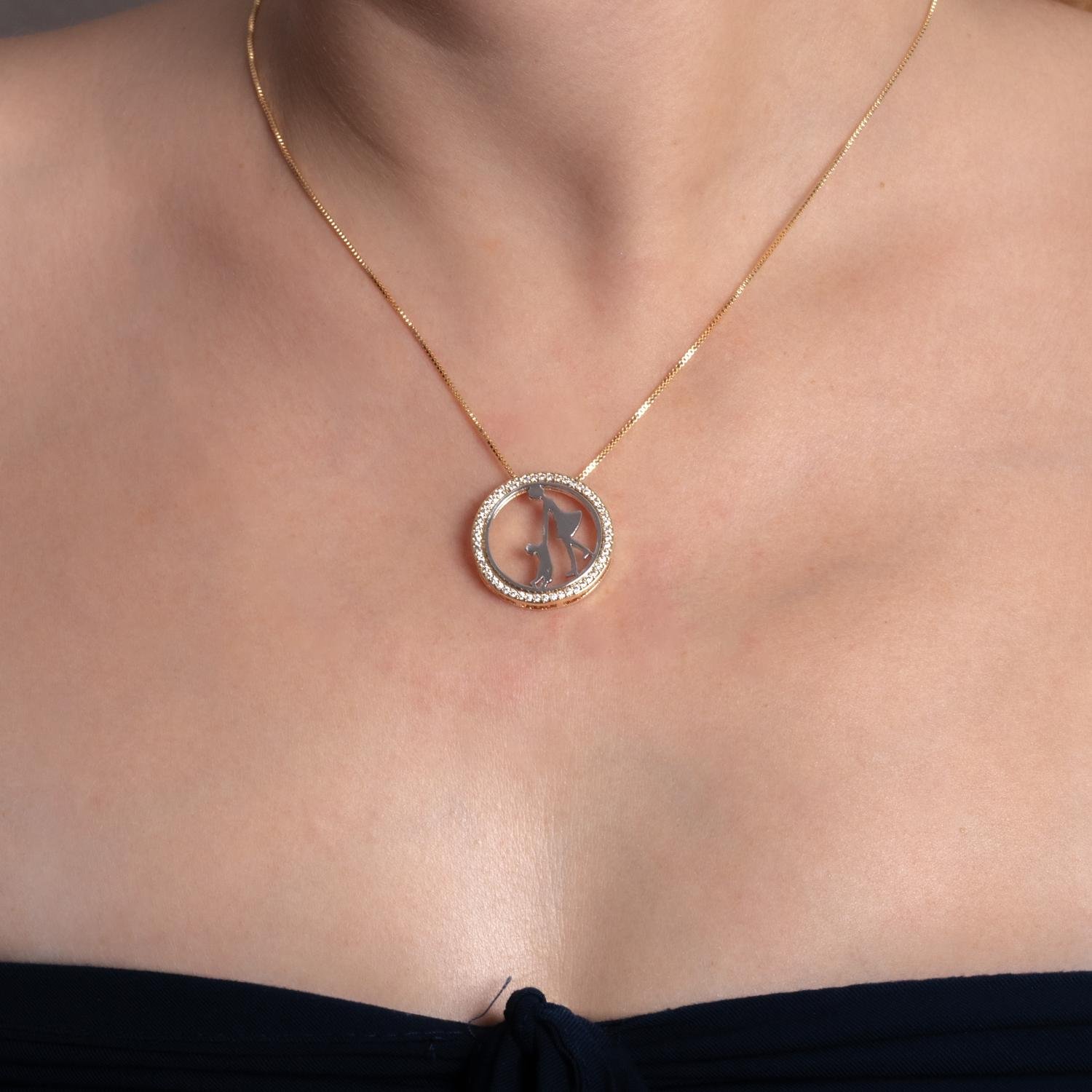 Clti-2065-Fo+Rd Colar Mãe E Filho Cristal - Ouro 18k + Ródio Branco (45cm+5cm).