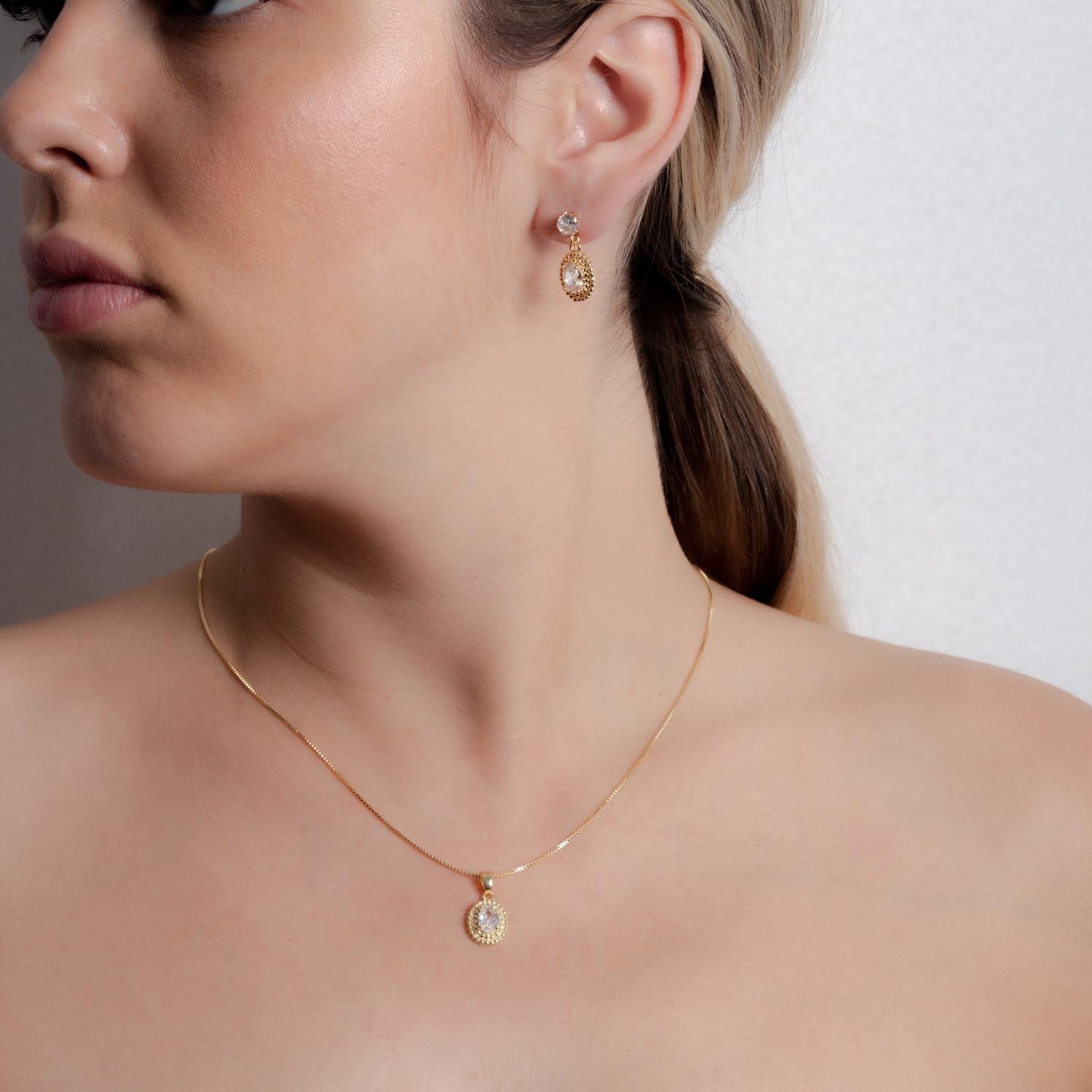 Cjt-916-Fo Conjunto Gota Cravejado De Zircônias Cristais (45cm+5cm).