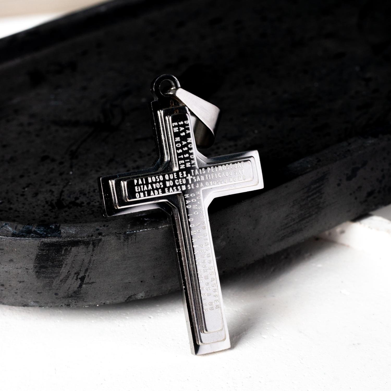 Pgt-302 (Aço Inox) Pingente De Cruz Pai Nosso