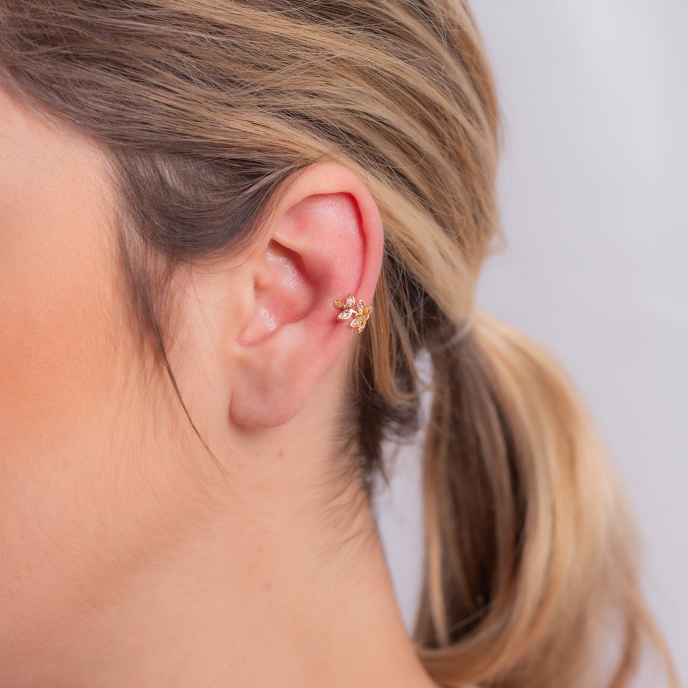 Pir-215-Do (1 Un.) Piercing Fake De Folhas Cravejado