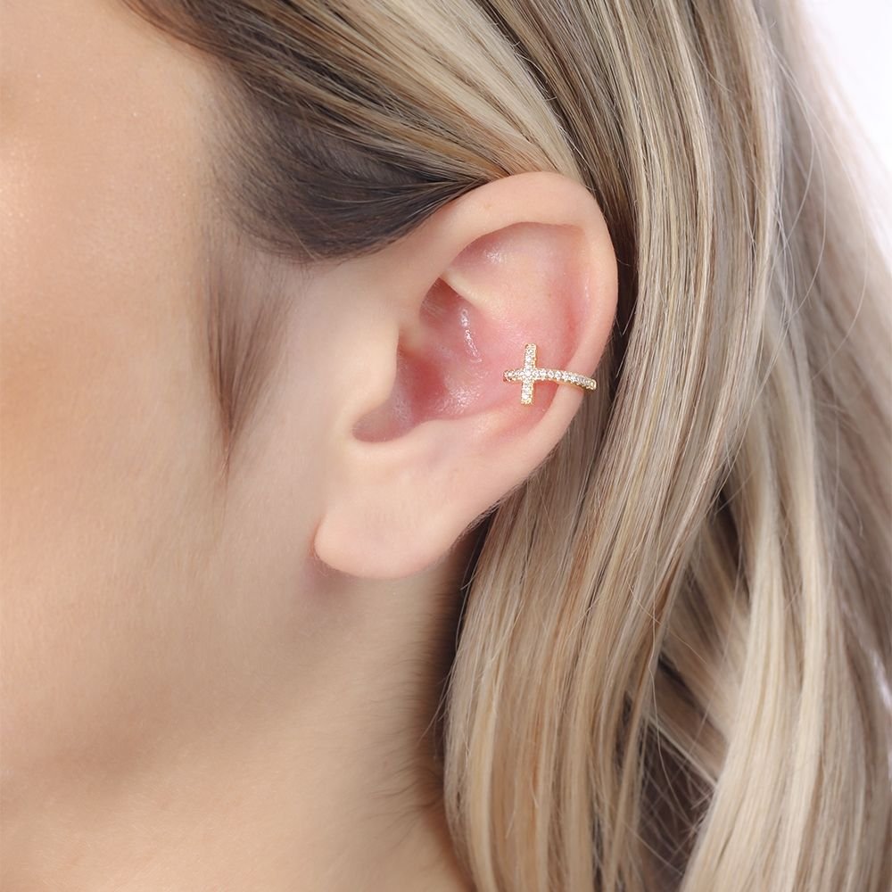 Pir-332-Do (Par) Piercing De Cruz Cravejado De Zircônias. Pir-332-Do (Par) Piercing De Cruz Cravejado De Zircônias.