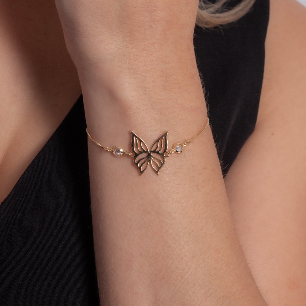 Pll-104-Fo Pulseira Regulável De Borboleta Com Zircônia Cristal.