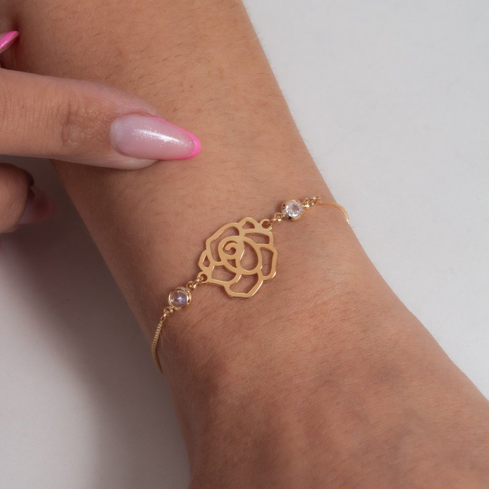Pll-120-Fo Pulseira Regulável Com Rosa E Zircônia Cristal.