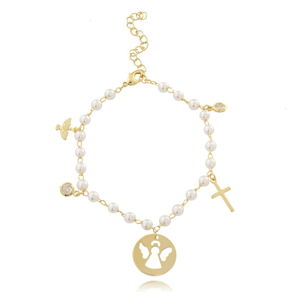 Pll-13-Fo Pulseira Religiosa Com Pérolas