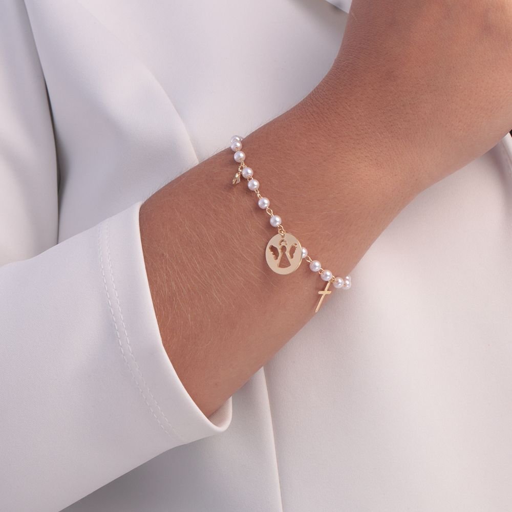 Pll-13-Fo Pulseira Religiosa Com Pérolas
