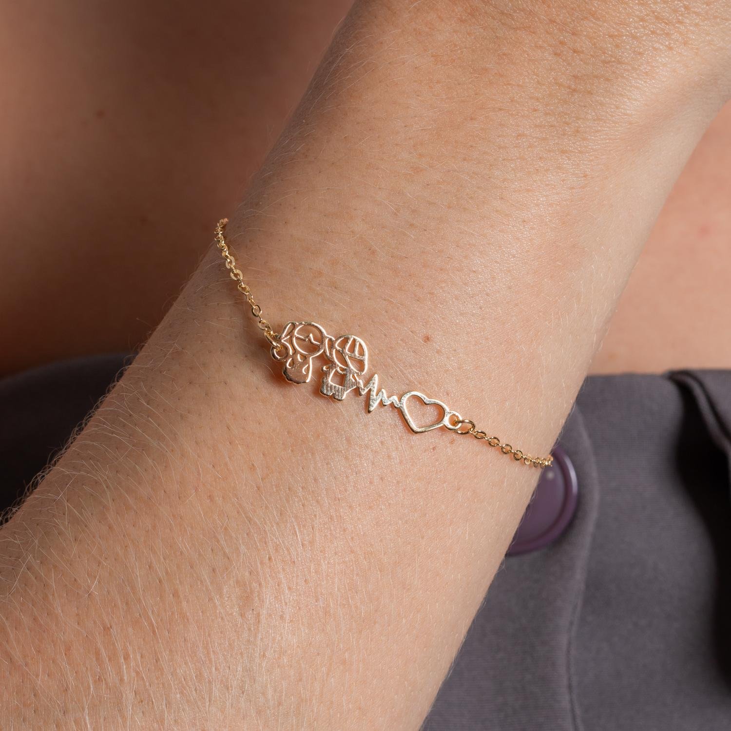 Pll-133-Fo Pulseira Com Uma Menina E Um Menino Com Coração Vazado.
