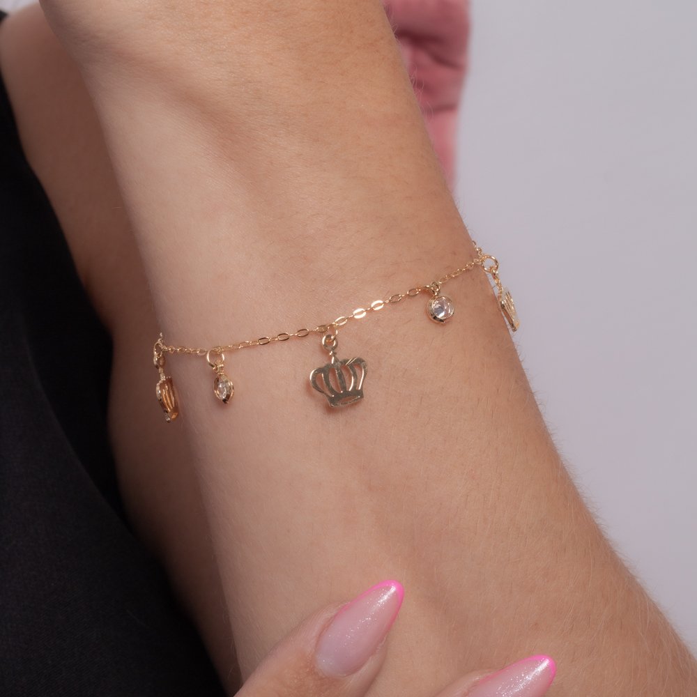 Pll-138-Fo Pulseira Com Pingentes De Coroas E Zircônias Cristais.