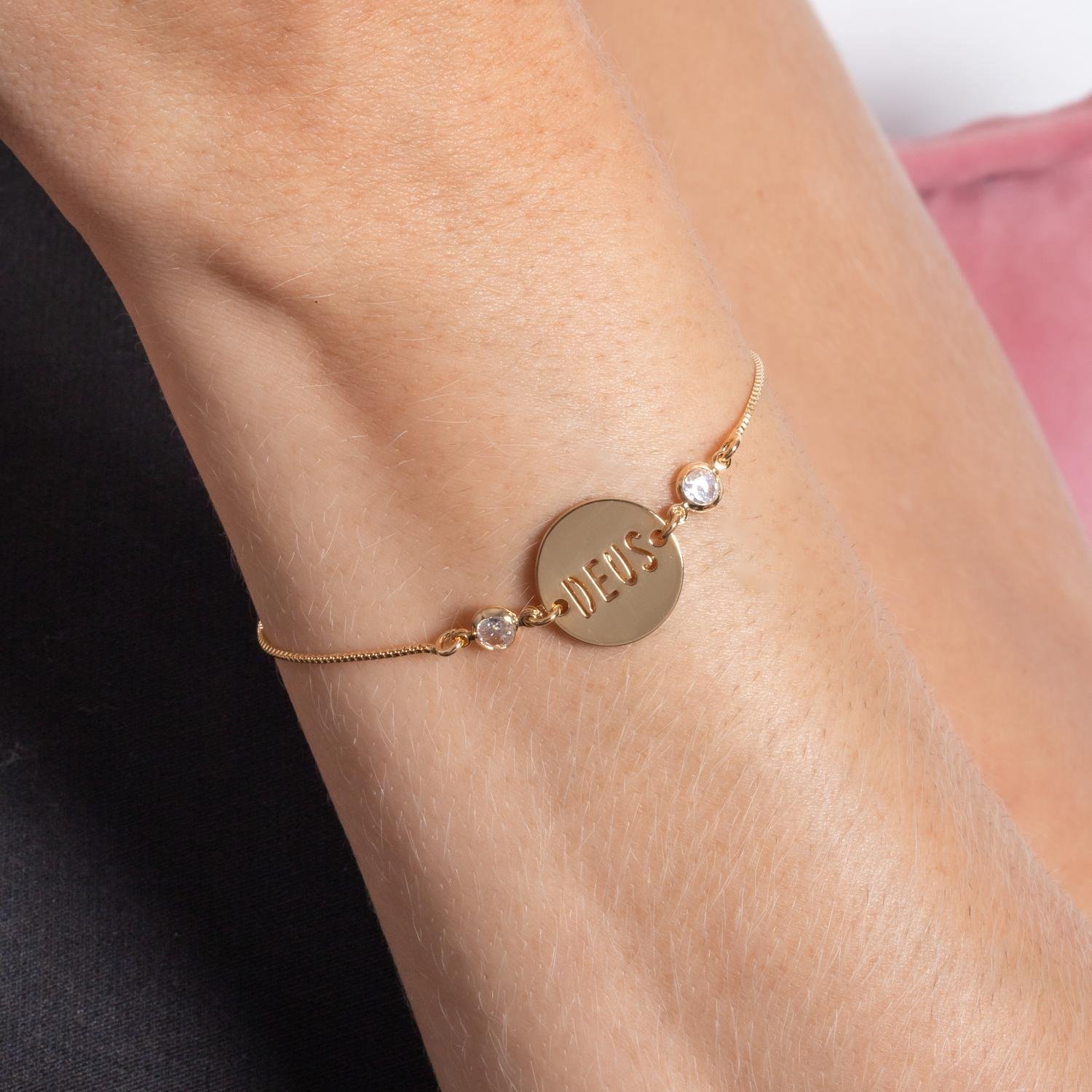 Pll-150-Fo Pulseira Com Medalha Deus Cristal.