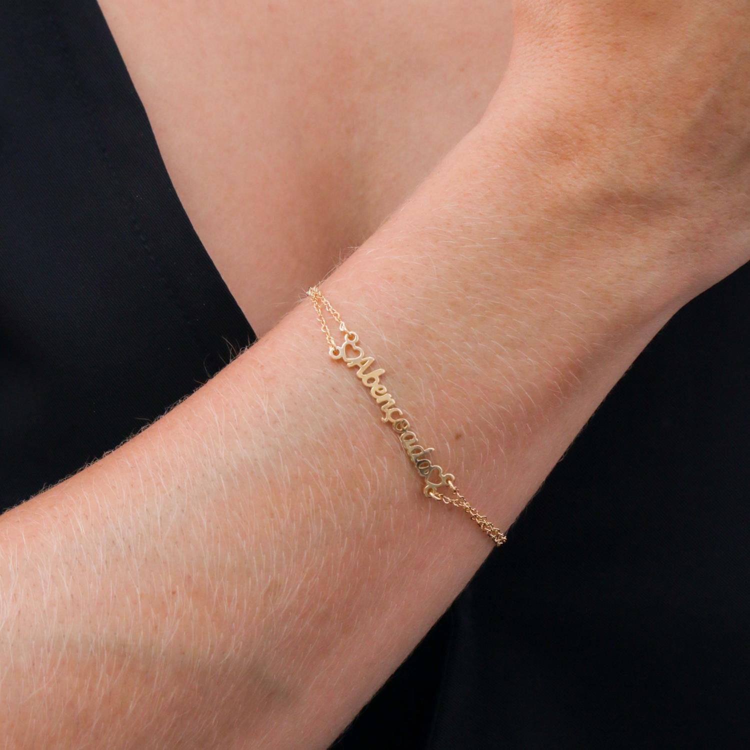 Pll-155-Fo Pulseira De Corrente Dupla Escrita Abençoada E Coração Vazado.