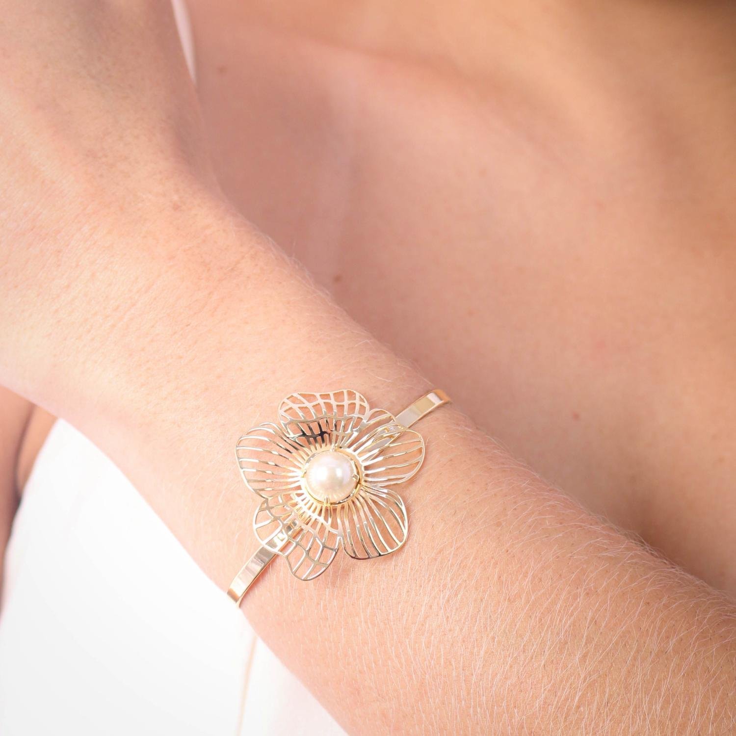 Pll-171-Fo Bracelete De Flor Com Pérola.