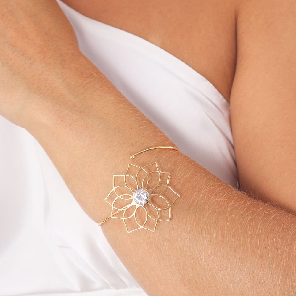 Pll-246-Fo Bracelete De Flor Com Zircônia Cristal.