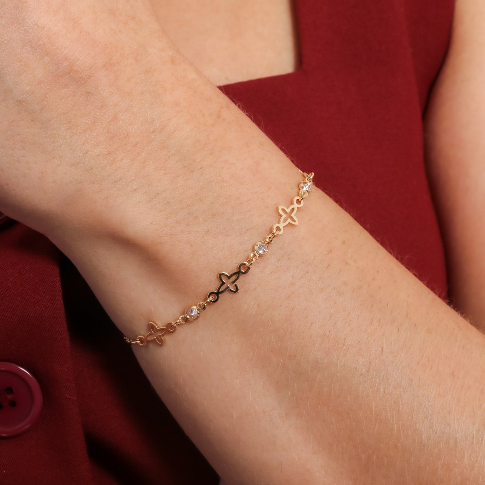 Pll-306-Fo Pulseira De Trevos E Zircônias Cristais.