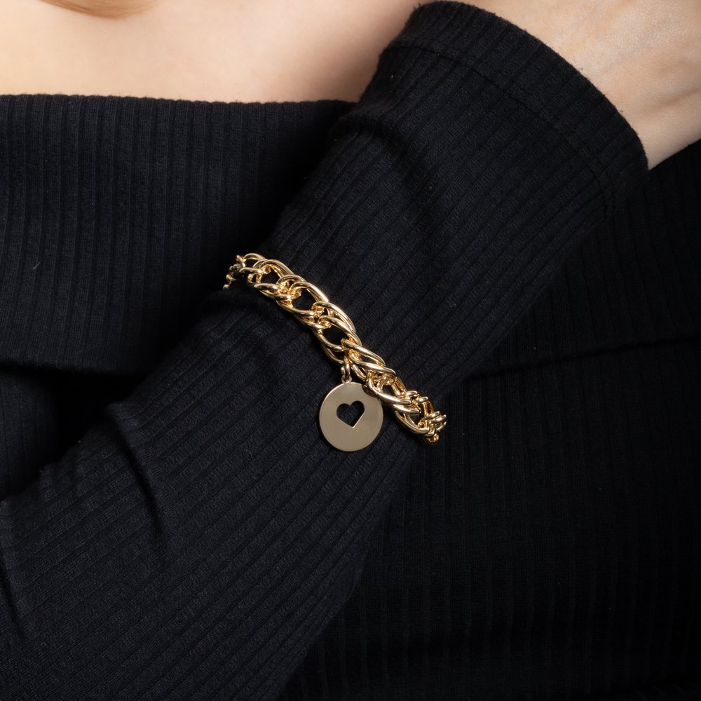 Pll-404-Fo Pulseira De Elos Com Plaquinha Com Coração Vazado.