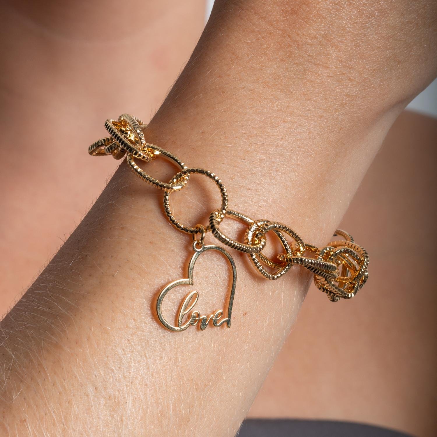 Pll-405-Fo Pulseira De Elos Com Pingente De Coração Love.