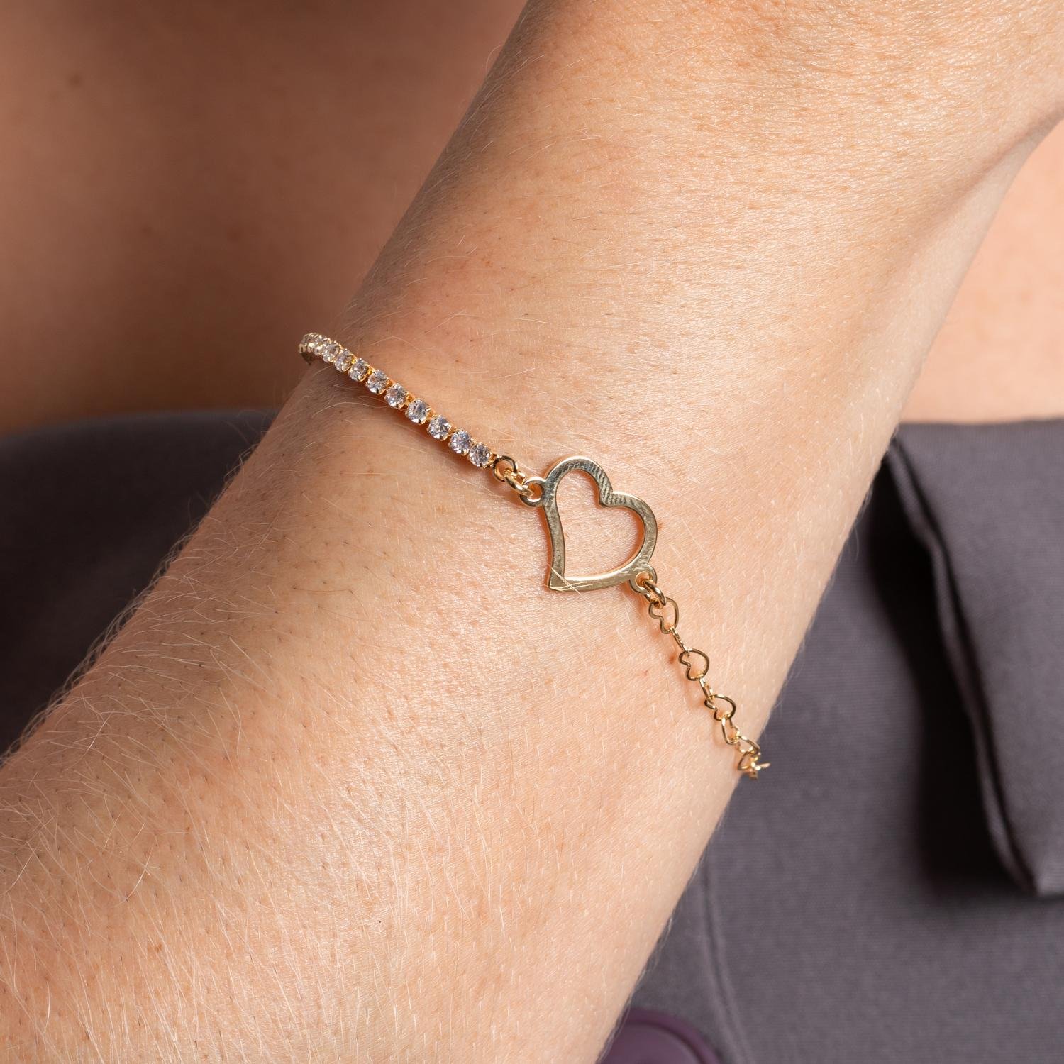 Pll-407-Fo Pulseira De Coração Duo Um Lado Cravejado Cristal E Outro Elos De Corações.