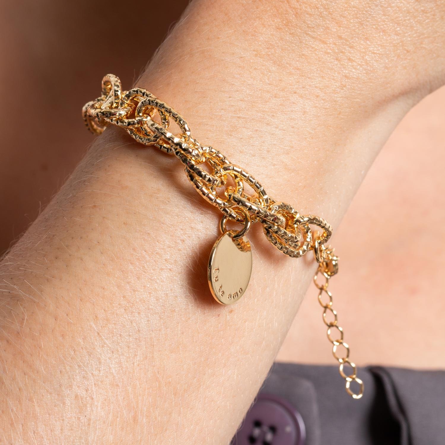 Pll-408-Fo Pulseira De Elos Detalhados Com Plaquinha Eu Te Amo.