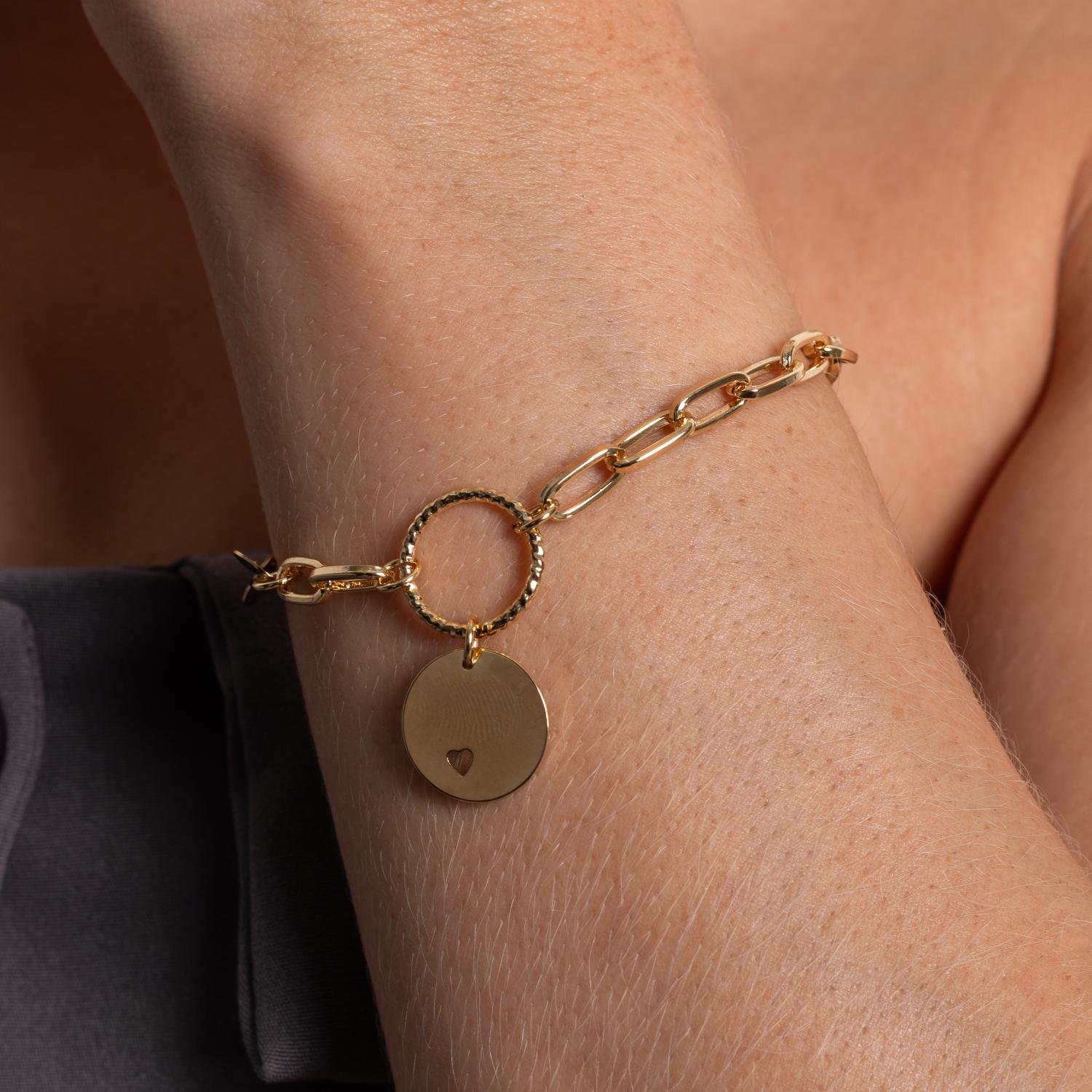 Pll-409-Fo Pulseira De Elos Com Plaquinha Com Coração.