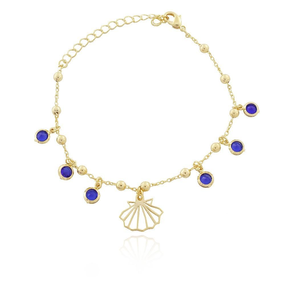 Pll-41-Fo Pulseira De Concha Com Pêndulos De Zircônias Azuis