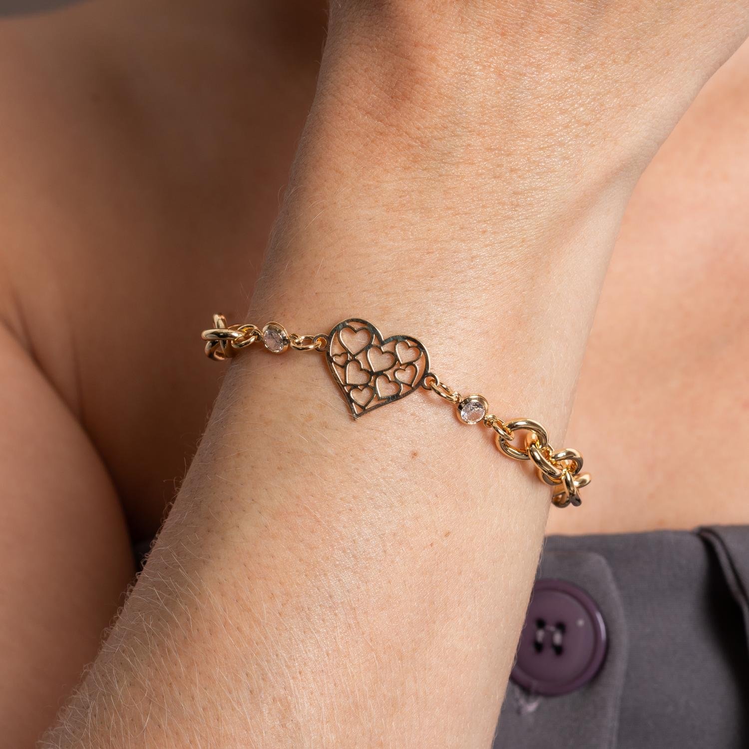 Pll-411-Fo Pulseira De Elos Com Coração Detalhadao Cristal.