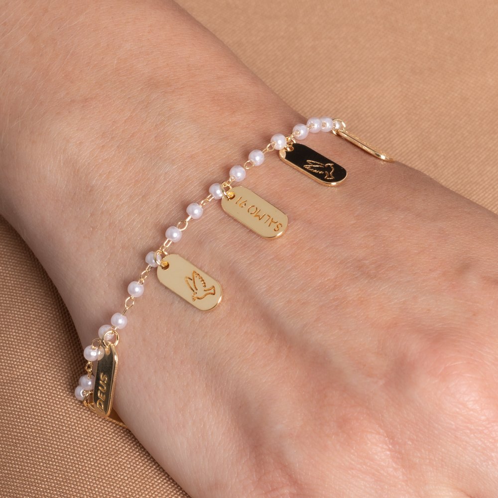 Pll-448-Fo Pulseira De Pérolas Com Pingentes Religiosos.