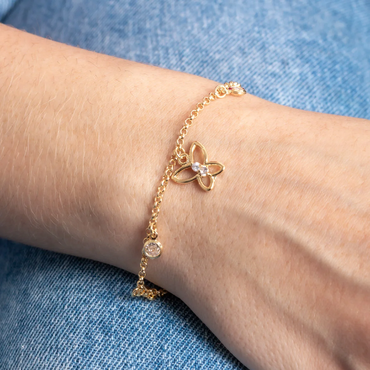 Pll-454-Do Pulseira Com Pingentes De Borboletas Cristal.