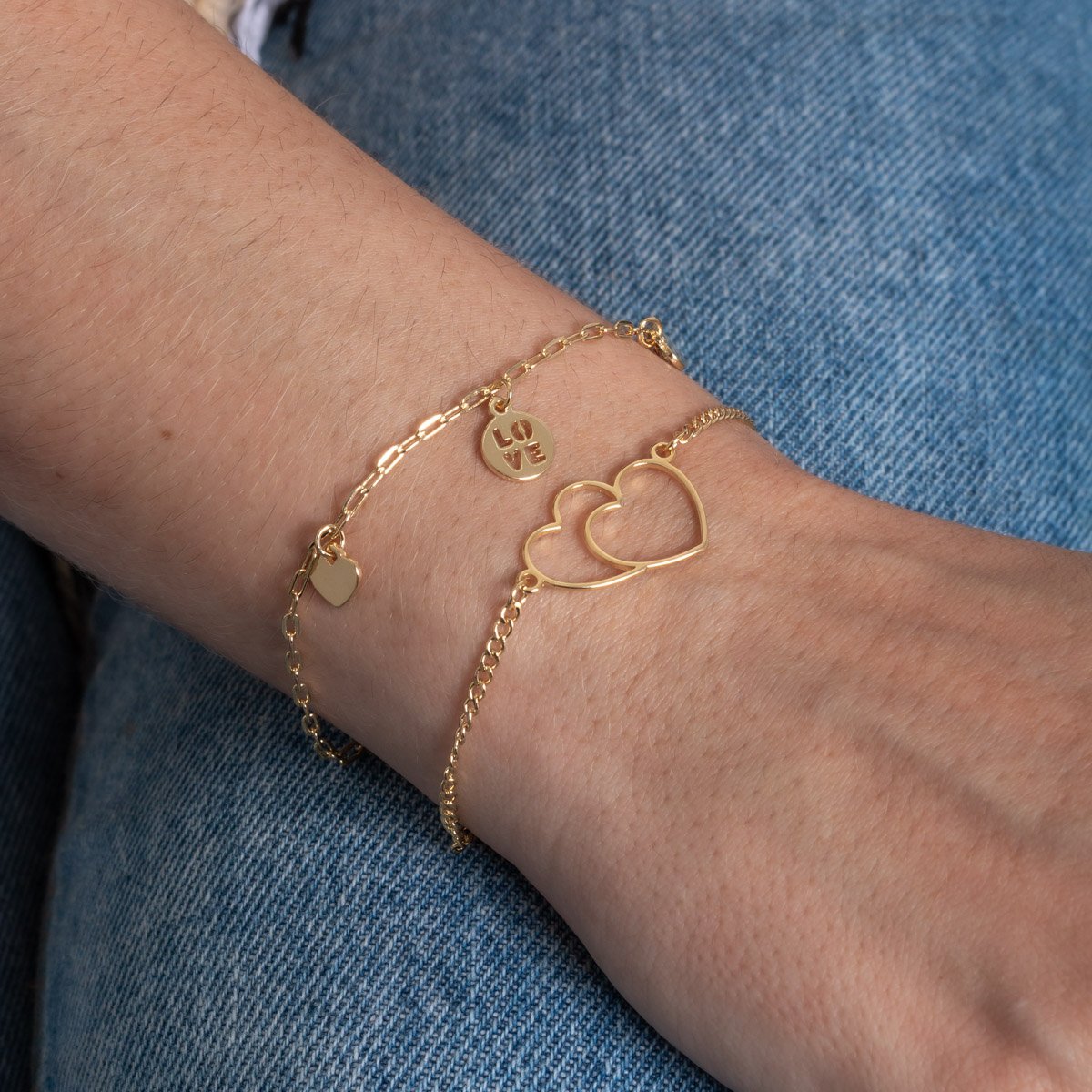 Pll-457-Fo Pulseira Dupla Love Com Corações.&Nbsp;