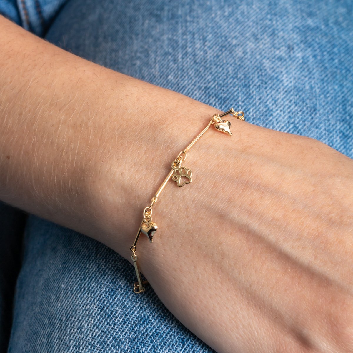 Pll-459-Fo Pulseira Palito Com Pingentes De Corações E Patas.