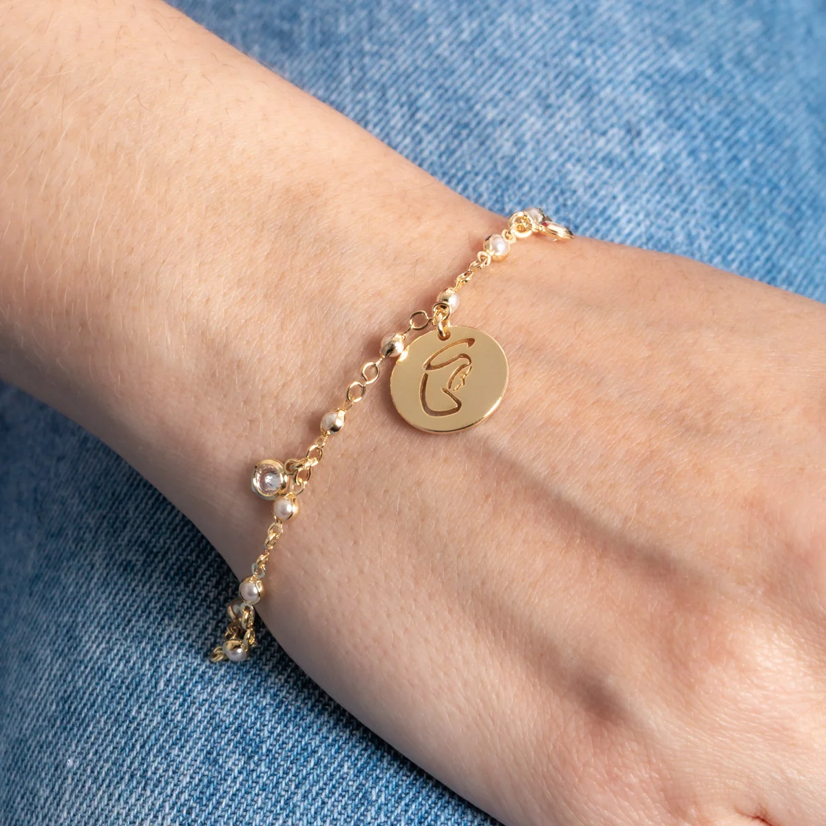 Pll-468-Fo Pulseira De Pérolas Com Pingente De Nossa Senhora.