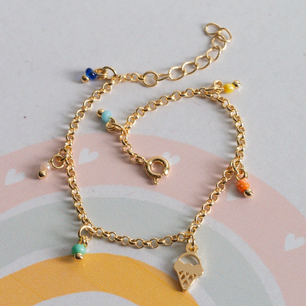 Pll-469-Do Pulseira Infantil Com Pingentes De Sorvetes E Bolinhas Coloridas.