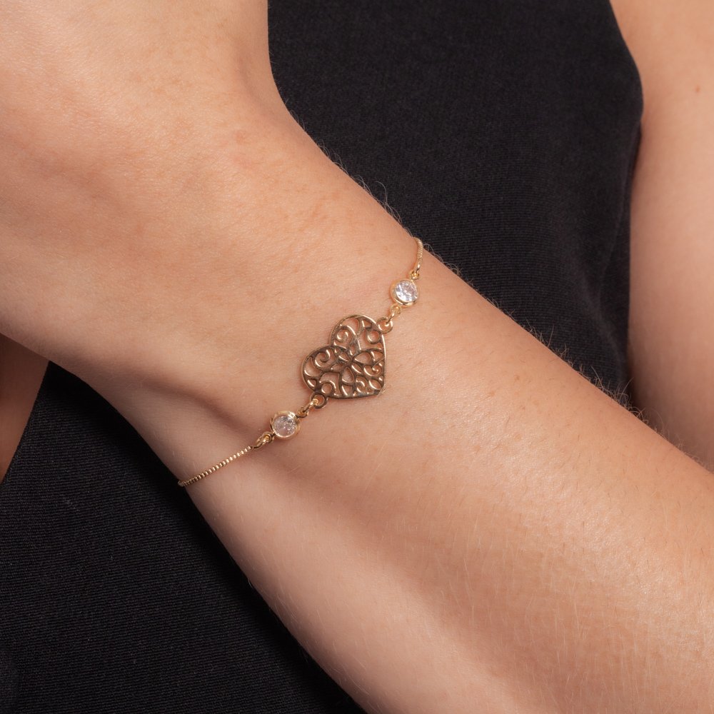 Pll-47-Fo Pulseira Regulável Com Coração Detalhado E Zircônia.