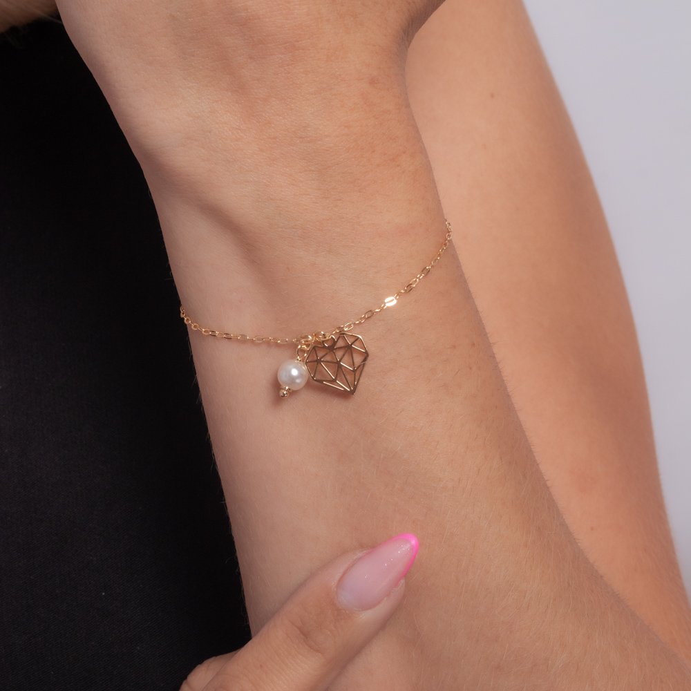 Pll-52-Fo Pulseira Com Pigente De Coração E Pérola.