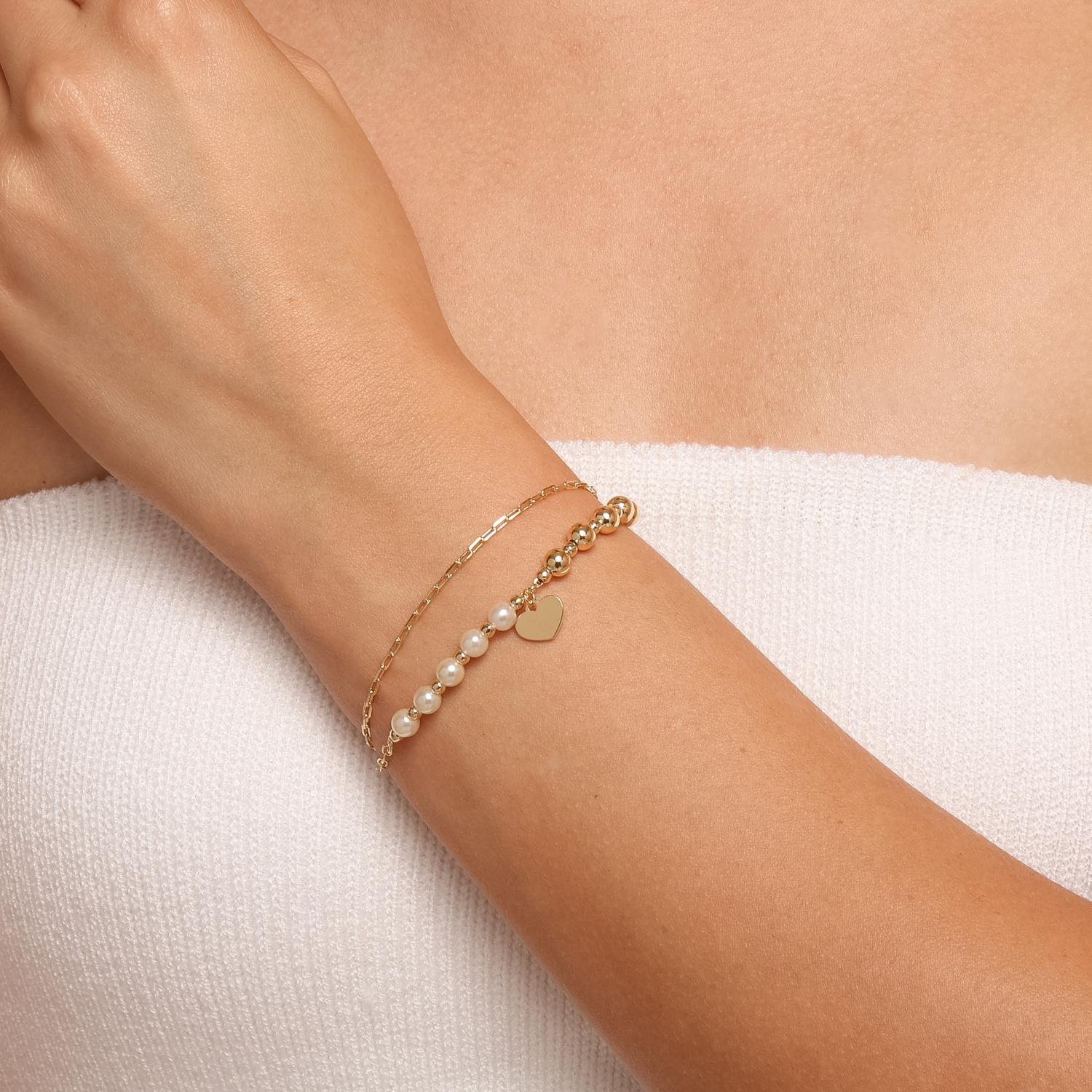 Pll-529-Fo Pulseira Dupla Bola e Pérolas com Coração.