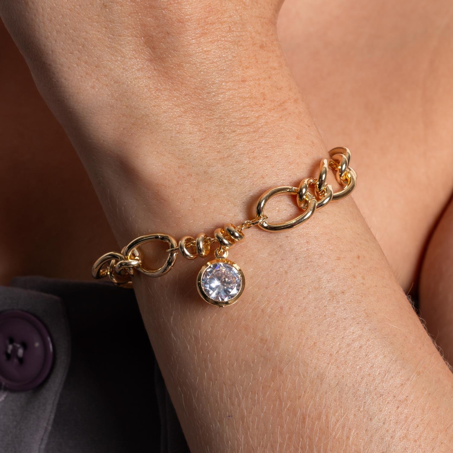 Pst-5296-Fo Pulseira De Elos Com Ponto De Luz Cristal.