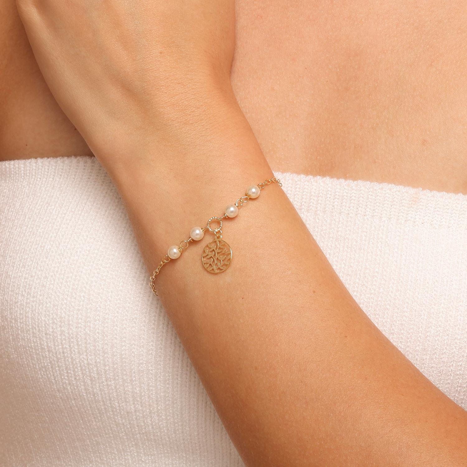 Pll-532-Fo Pulseira com pérolas e pingente árvore da vida